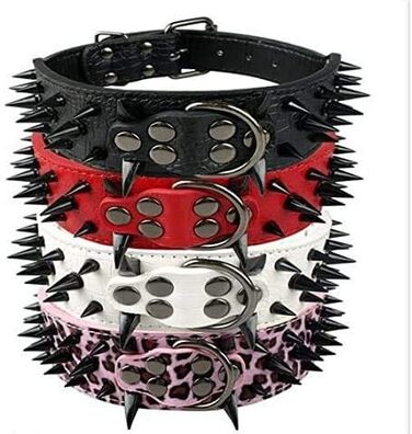 Шкіряний нашийник для собак середнього розміру з шипами, чорний, ширина 5 см, регульований (48-56 см)
