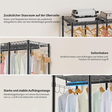 Відкритий шафа-система AQRA: зручний шафа-організатор з 9 полицями та 5 штангами для одягу, стійка для одягу з місткою конструкцією (193.5x43.5x195 см)