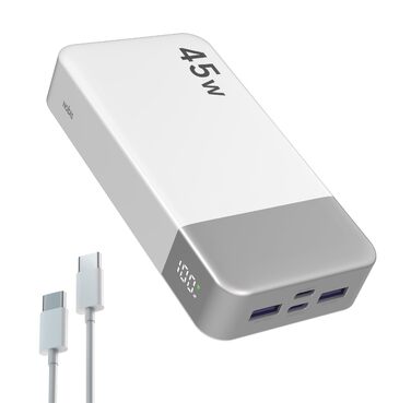 Повербанк NOBIS Power Bank 20000mAh 45W з цифровим дисплеєм та кабелем USB-C, швидка зарядка для смартфонів, планшетів та ноутбуків (Білий)
