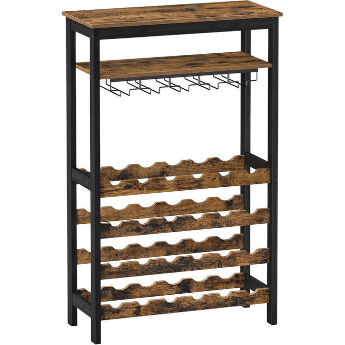 SONGMICS Wine Rack, for 24 Wine Bottles, Freestanding, Bottle Rack with Glass Holders, for Kitchen, Bar, Dining Room, vintage brown-black KWR028B01