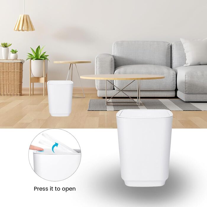 Сучасний 6-частинний набір для ванної кімнати білого кольору з дозатором для мила, тримачем для зубних щіток, мильницею, щіткою для унітазу, сміттєвим відром та склянкою з пластику та металу, білий