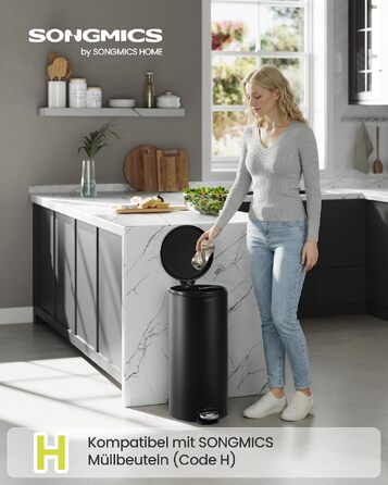 Сміттєвий відер SONGMICS для кухні з кришкою та системою SoftClose, чорний, 30 л