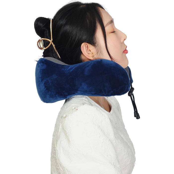 Подушка для шиї з піною Memory Foam, 360-градусна підтримка голови, комфортна та легка, ідеальна для подорожей (літак, авто, поїзд, автобус) та дому, з чохлом (Блакитна)