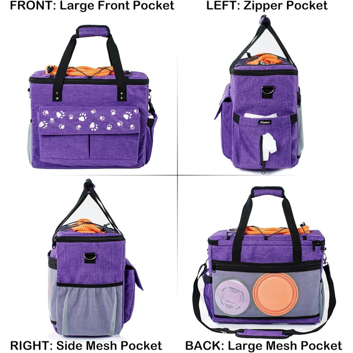 Сумка для собак у подорожі, схвалена авіаперевізниками, з контейнерами для корму та складними мисками (XL), фіолетовий