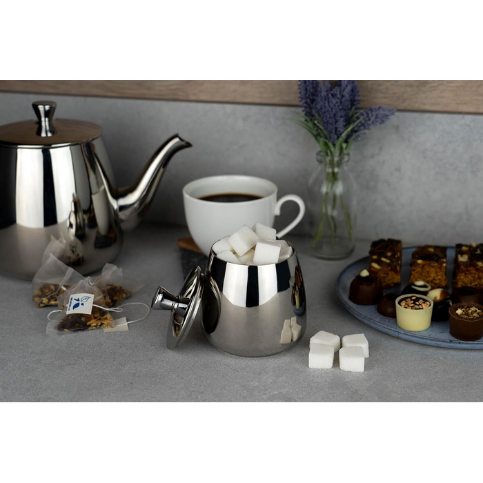 Café Olé PT-048 Cafe Ole Premium Teapot, 18/10 Stainless Steel, 48 Ounces, Drip-Free Pouring, Hollow Handles & Flip-Up Lid, (340.2 g (12 oz), Silver)