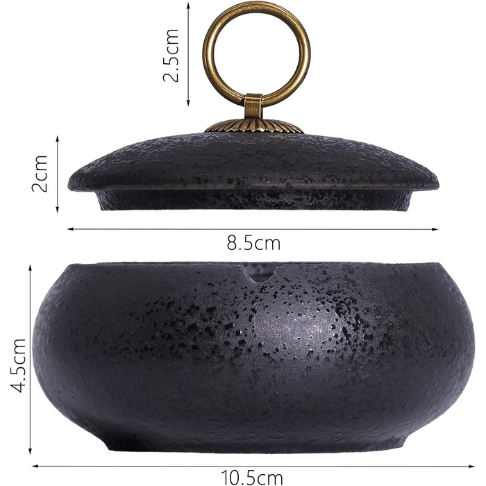 Керамічна попільничка для сигарет та цигарок з кришкою, ретро стиль, чорний колір, 10.8x6.5 см. Підходить для дому, офісу та вулиці