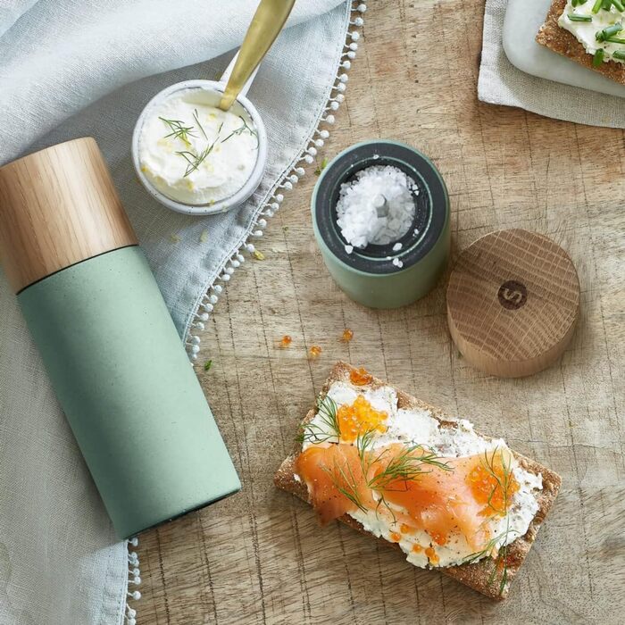 Набір з 2 мельниць для спецій SPRINGLANE: сіль та перець, з буку та бетону, регульований млин з кераміки, скандинавський дизайн (м'ятний)