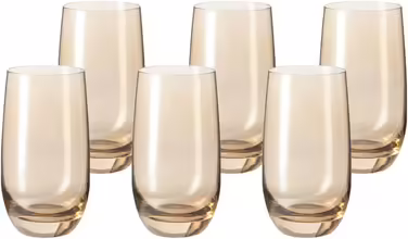 Leonardo Sora Drinking Glasses, Set of 6, Dishwasher-Safe Water Glasses, Colorful Drinking Cups, Modern Juice Glass Set, Brown, 390 ml, 018041