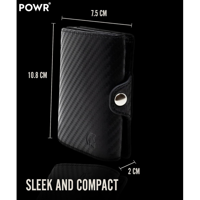 Чоловічий металевий картхолдер POWR Wallet з відділенням для монет. Мінімалістичний картхолдер для чоловіків (чорний карбон)