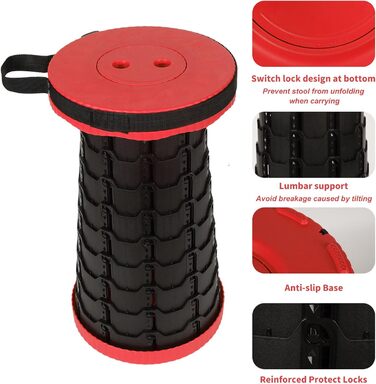 Крісло-телескоп для кемпінгу, регульована висота 6-45 см, вантажопідйомність 181 кг, портативне з ременем для перенесення (Червоний, 2 шт.)
