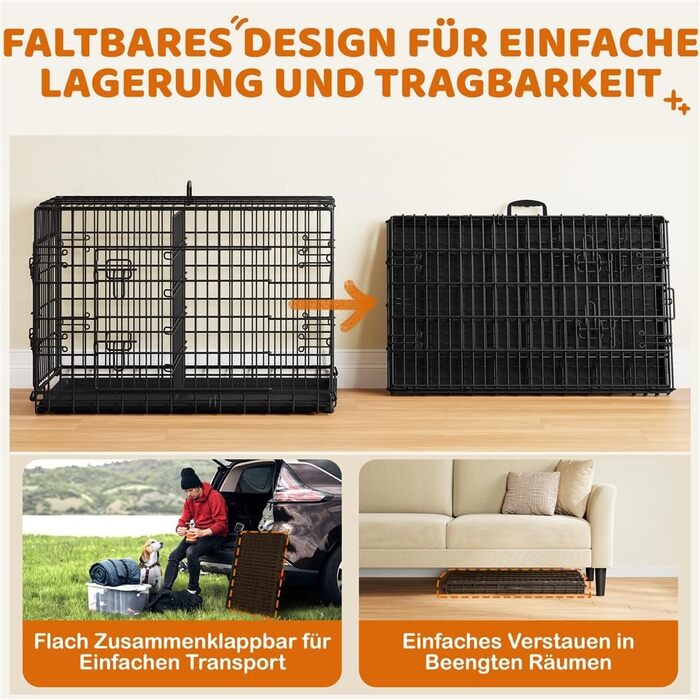 Клітка для собак Yaheetech 90x56x63 см, розкладний вольєр з перегородкою, 2 двері, висувна піддон, чорна, для дому та транспортування