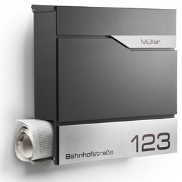 Поштовий ящик настінний Modern Manhattan антрацит RAL 7016 з газетницею та гравіюванням (Ім'я, номер будинку) - нержавіюча сталь, стійкий до УФ-випромінювання
