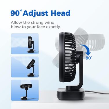 USB вентилятор OCOOPA - тихий, портативний, 4 швидкості, 4000mAh, для дому, офісу, чорний/темно-синій