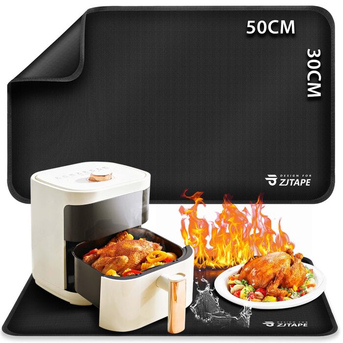 Термостійкий килимок для захисту від нагрівання 60x40 см, вогнестійкий килимок для кухонних стільниць, силіконовий килимок, неслизький та водонепроникний для аір-фрі, кавомашини (50x30 см, чорний)