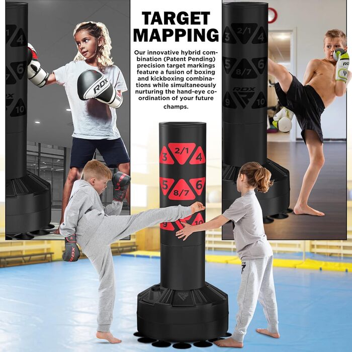 Дитячий боксерський мішок RDX 4 фути зі стійкою, рукавички для тренувань, MMA, кікбоксинг, бокс, бойові мистецтва, муай-тай, партнер для ударів, мішки для ударів, мішки-манекени, вакуумна основа (багатофункціональний) білий 4FT