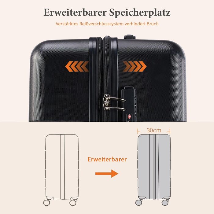 Набір валіз у жорсткому корпусі Dumos 3tlg. Hartschalenkofferset, чорний колір, з замком, телескопічна ручка