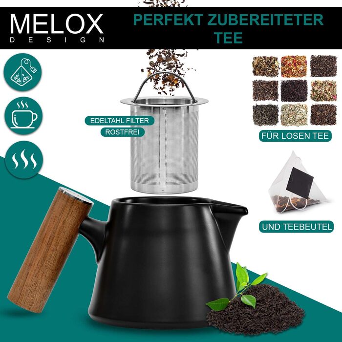 MELOX 2-в-1 чайник і кавоварка з ситечком, порцеляновий, 600 мл, для чаю та фільтр-кави, з кришкою