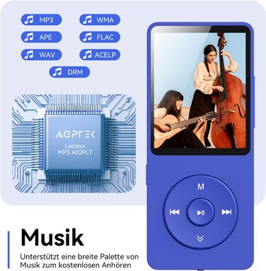 MP3 плеєр AGPTEK 32GB Bluetooth 5.3, 1.8