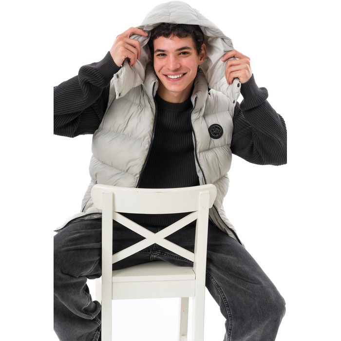 Чоловіча жилетка з пуховиком Premium – м'який матеріал, знімна капюшон (S, Сірий)