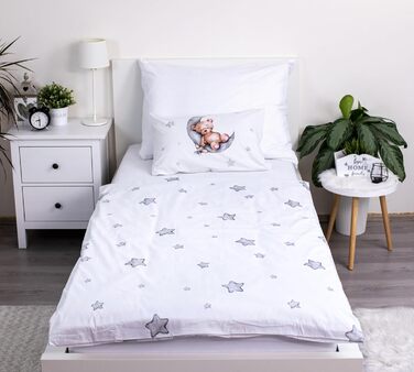 Комплект постільної білизни для дитячого ліжечка: комплект постільної білизни для малюків, постільна білизна для дитячого ліжечка 100x135 см + наволочка 40x60 см з бавовни, сертифікат Öko-Tex Standard, для хлопчиків та дівчаток (ведмедик Тіша)