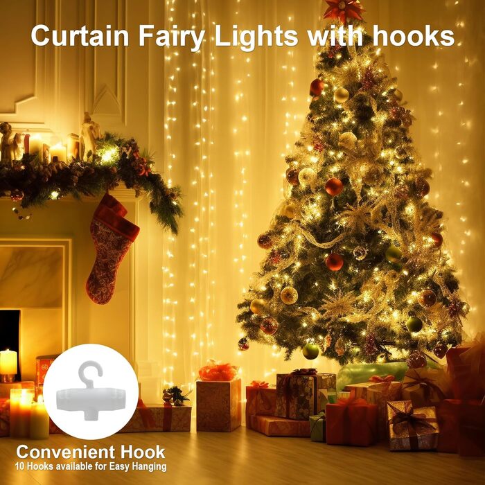 Ланцюжок LED-ліхтариків 2x2м, 200 LED, USB, тепле біле світло для декору свята, вечірки, Рамадану, весілля, кімнати