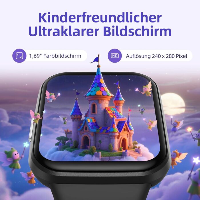 Дитячий розумний годинник Parsonver, 1.69' - фітнес-трекер з пульсометром, монітором сну, IP68, 20 спортивних режимів, для дітей 6-12 років, чорний