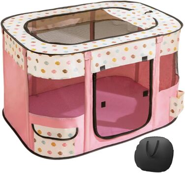 Переносний вольєр для собак та котів 90x70x60 см, рожевий. Зручний вольєр-загон для тварин, переносна клітка для собак та кошенят.