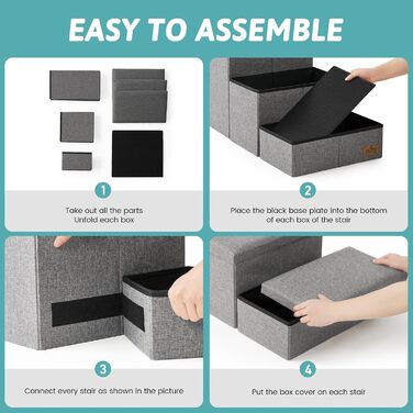 Сходинки для собак маленьких порід зі зберіганням, широкі, складні для ліжка та дивану, з неслизьким покриттям, вологостійкі (сірий, 43x72x42.5см, 3) сірий 3 43x72x42.5см