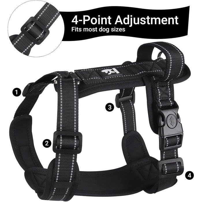 Нашийник для собак LiebeDD чорний XL - комфортний, з ручкою, анти-тяга, для собак середніх розмірів