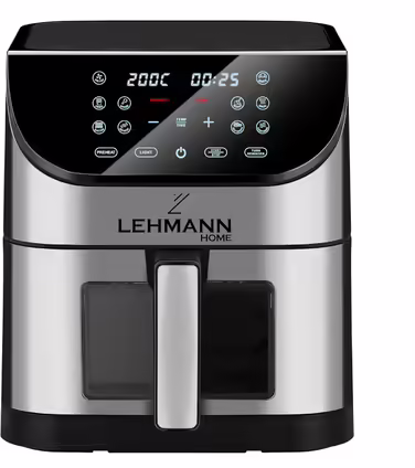 Lehmann Hot Air Fryer XXL with 8L Basket and Viewing Window, Oil-Free Fryer with Lighting, 1800W, Temperature Control up to 200° C, Airfryer with up to 10 Programs, Timer and Touch Display