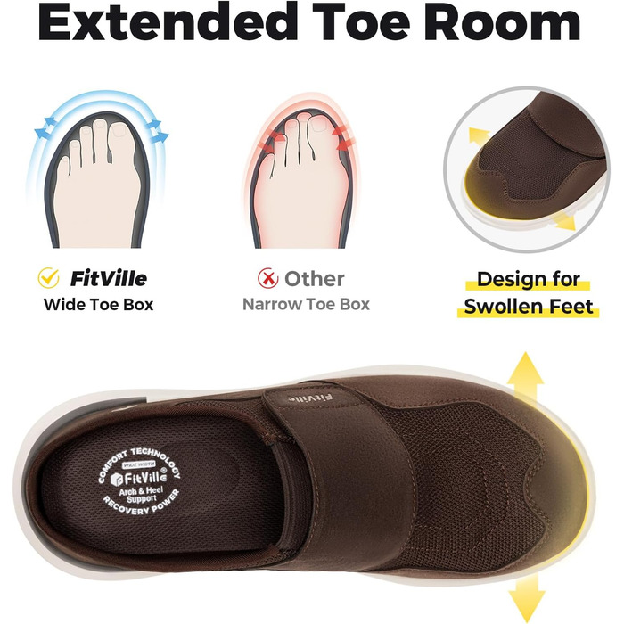Домашні тапочки для чоловіків FitVille з широкою колодкою, зручні та з підтримкою склепіння стопи, розмір 41-50 (42 EU, коричневі)