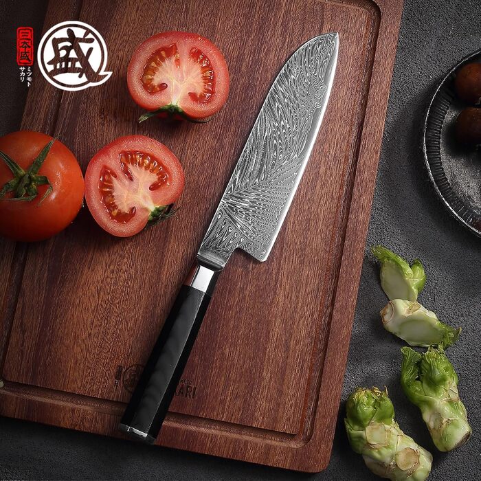 Японський кухонний ніж Santoku MITSUMOTO SAKARI, порошкова сталь VG-Pro, чорна ручка, 17 см