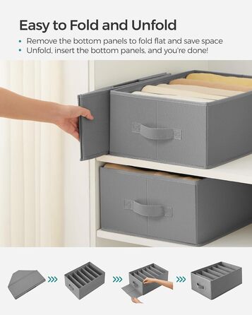 SONGMICS Set of 4 Drawer Organizers, 6 Compartments, Closet Organizer, Foldable, Clothes Organizer, 16.3 x 12.1 x 7 inches, for Pants, Clothing, Dove Gray, URUS009G04