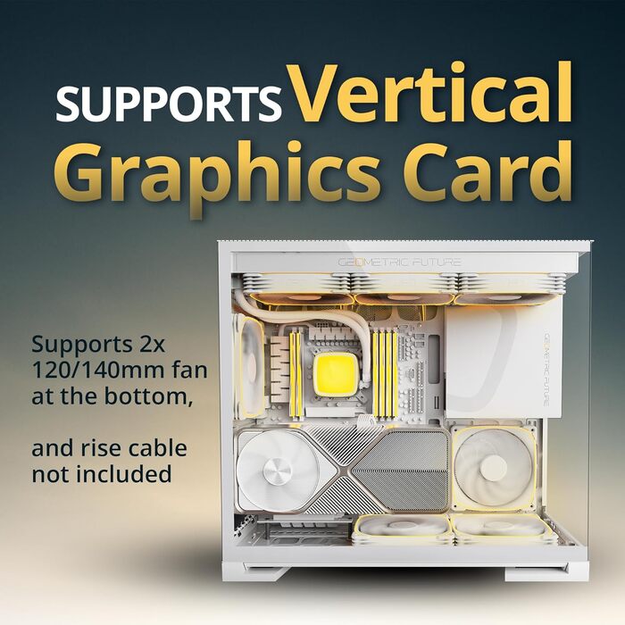 Корпус для ПК Geometric Future M5 з темнованим склом, Mid Tower, E-ATX/ATX, для геймінгу, сталь 1.2mm, Type C, без інструментів, підтримка радіатора 360/420, двокамерний, GEO-M5-BNY (білий, скляна версія з 5 вентиляторами 140x140)