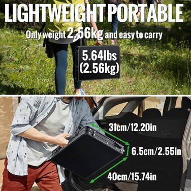 Складний кемпінговий стіл GARLLEN 60x40 см, регульована висота (27/51/75 см), чорний - для пікніка, саду, балкону, пляжу