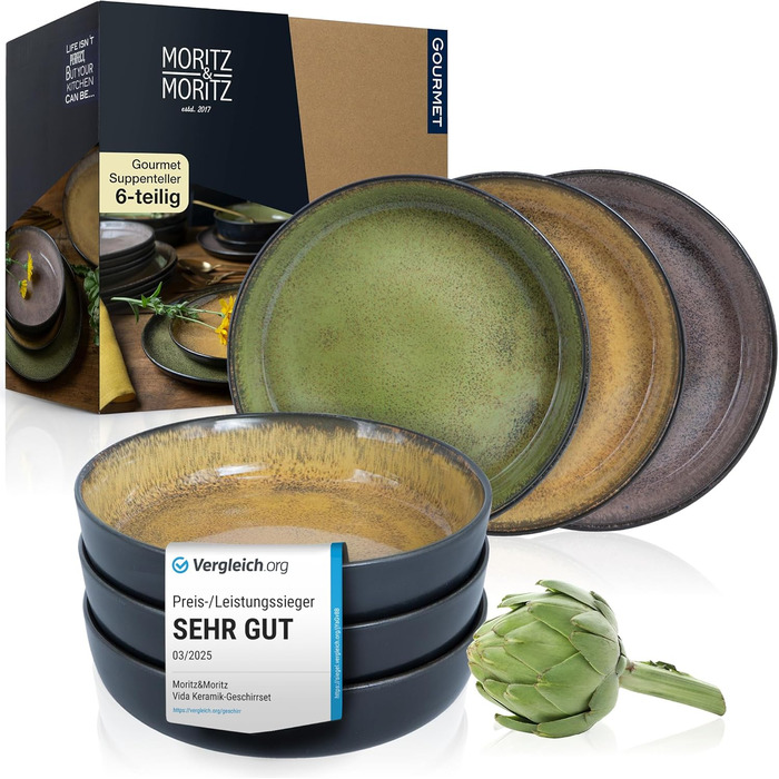 Набір сервірувальних тарілок Moritz & Moritz VIDA - 2 великі тарілки з якісного порцеляну, сучасний дизайн, підходить для мікрохвильової печі та посудомийної машини, ідеально для салатів, м'яса на грилі, закусок та іншого