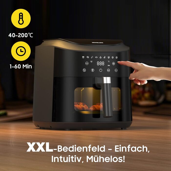 Аерофритюрниця XXL 9л Heißluftfritteuse - 2350W, 9 програм, LED дисплей, підтримання тепла, металевий внутрішній контейнер