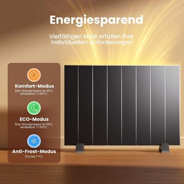 Електричний конвектор EMKE 1500W антрацит з LCD-дисплеєм, тижневим таймером, для підлоги чи стіни, з дистанційним керуванням, енергоощадний електрообігрівач