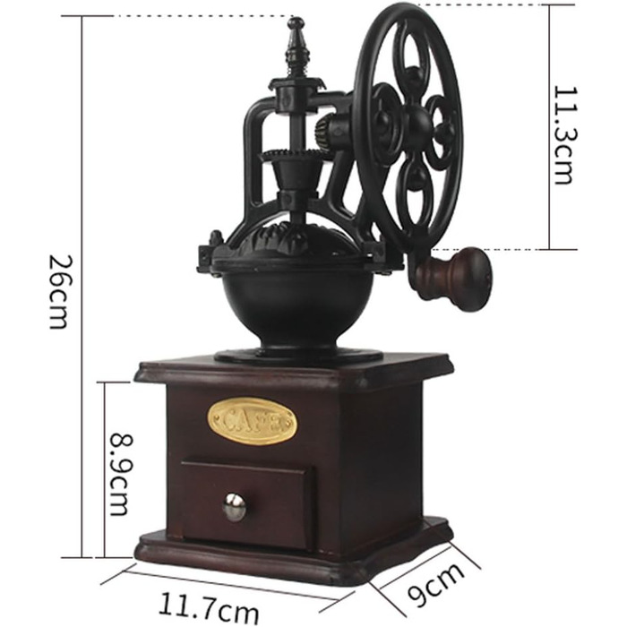 Manual Coffee Grinder, Antique Cast Iron Hand Crank Coffee Grinder with Grinding, Settings & Catch Drawer.