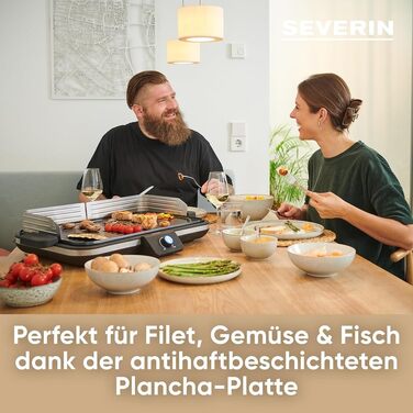 Настільний електрогриль SEVERIN Plancha 2300 Вт, антипригарна комбінована поверхня (гладка і рифлена), на 8 осіб, чорний RG 8564