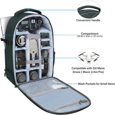 MOSISO Рюкзак для камери, фотосумка для DSLR/зеркальної камери, водонепроникний, з кріпленням для штатива, відділення для ноутбука 15-16 дюймів, сумісний з Canon/Nikon/Sony, смарагдово-зелений (L)