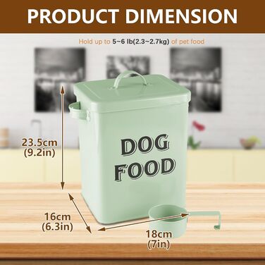 Контейнер для корму для собак Pethiy, 6.5 л, метал, з мірною ложкою, герметичний кришкою, для сухого корму та ласощів, білий