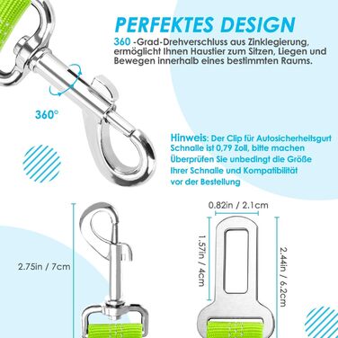 Ремінь безпеки для собак SlowTon у машину, 2 в 1, еластичний, регульований, світловідбиваючий, для подорожей та прогулянок, 2 шт. Limone