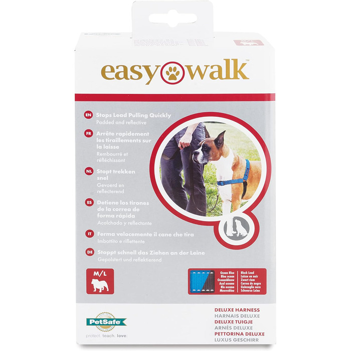 Шлейка PetSafe Easy Walk Deluxe для собак середнього та великого розміру, без натягу, з м'якою підкладкою, з поводом 1.8 м, океаново-блакитний/чорний колір