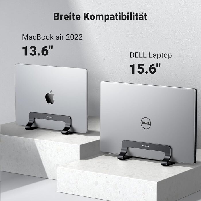 Підставка для ноутбука UGREEN з алюмінію, 3 слоти | Вертикальна підставка для MacBook, iPad, Huawei, Surface, Dell, HP | Чорний