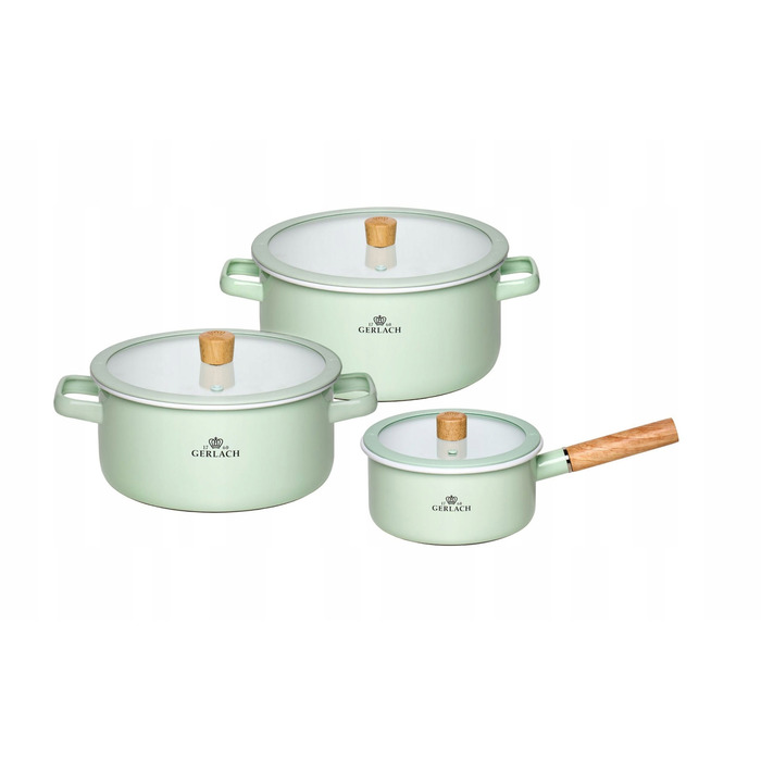 Набір емальованого посуду Gerlach Natur Enamel, пастельно-зелений, 6 предметів