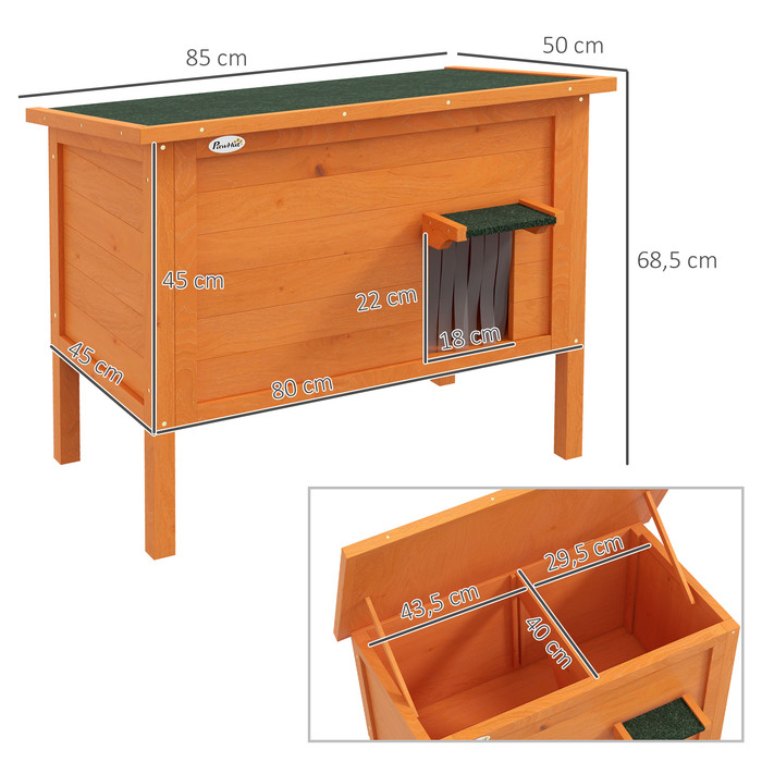 PawHut Wooden Cat House with Door Curtain, Outdoor, Insulated, Elevated Design, for Small Animals, Orange, 60x60x81.5cm | Aosom