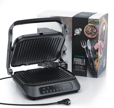 Arendo Electric Grill - Contact Grill, Tabletop Grill & Sandwich Maker with Digital Control - 1900W, 7 Programs, Removable Plates, Stainless Steel