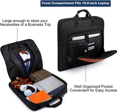 Garment Bag for Men - 40 Inch Carry-on for Up to 3 Suits, 2-in-1 Hanging Suitcase, Foldable Travel Duffel Bag for Business, 15.6 Inch Laptops - (Black-Brown)
