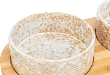 TRIXIE Ceramic & Bamboo Dog Bowl Set - 800ml, for Small & Medium Dogs, Dishwasher Safe, Durable